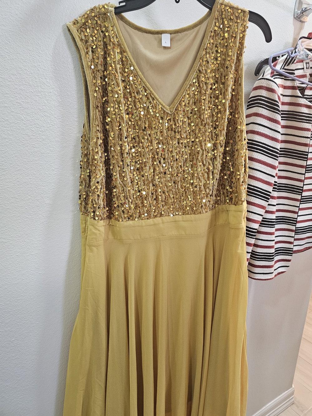 Gold Sequin V-Neck Evening Dress